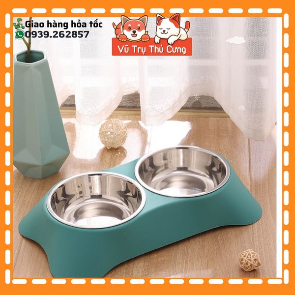 Khay Đựng Thức Ăn Cho Chó Mèo Kèm 2 Bát Inox Dễ Dàng Vệ Sinh