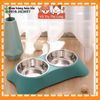 Khay Đựng Thức Ăn Cho Chó Mèo Kèm 2 Bát Inox Dễ Dàng Vệ Sinh