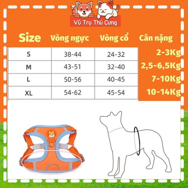 Đai yếm kèm dây dắt thú cưng đi dạo, thiết kế nịt ngực chắc chắn, tiện lợi
