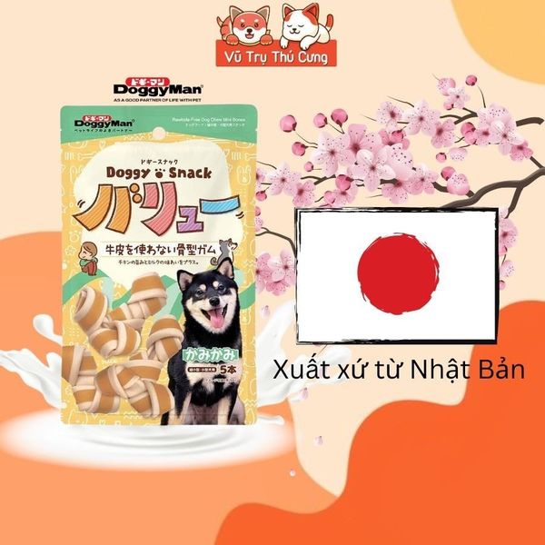 Snack cho Chó dạng Xương nơ hương sữa DoggyMan Nhật Bản (5 cây)2