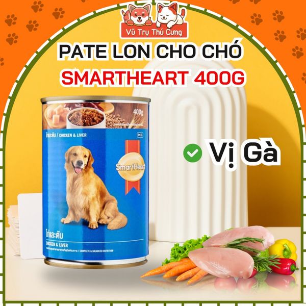 Pate Smartheart Cho Chó lon 400g nhiều dinh dưỡng, Thức ăn ướt cho chó vị Bò, Gà