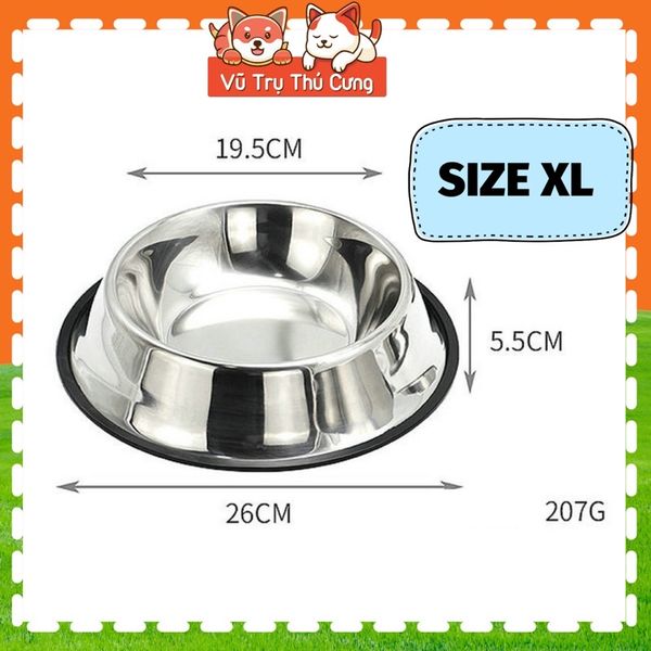 Bát ăn inox chống trượt cho Chó mèo Full size