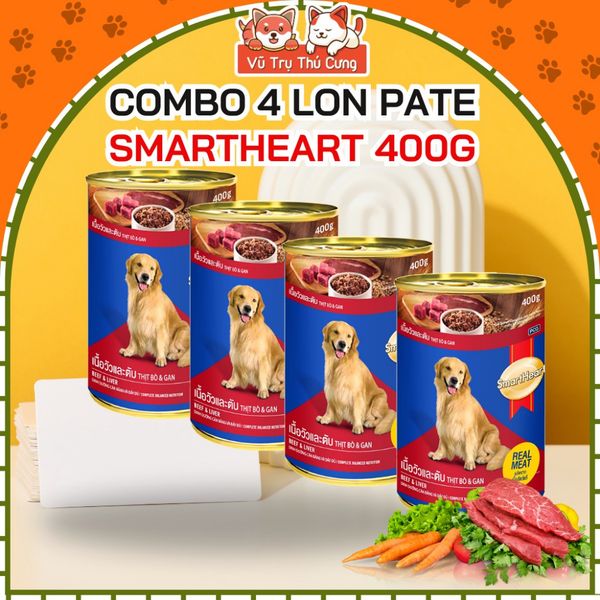Combo 4 Lon Pate Smartheart Thái Lan Cho Chó 400g
