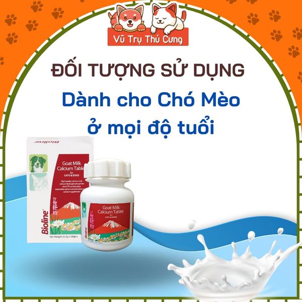 Viên canxi sữa dê Bioline cho chó mèo hộp 160 viên