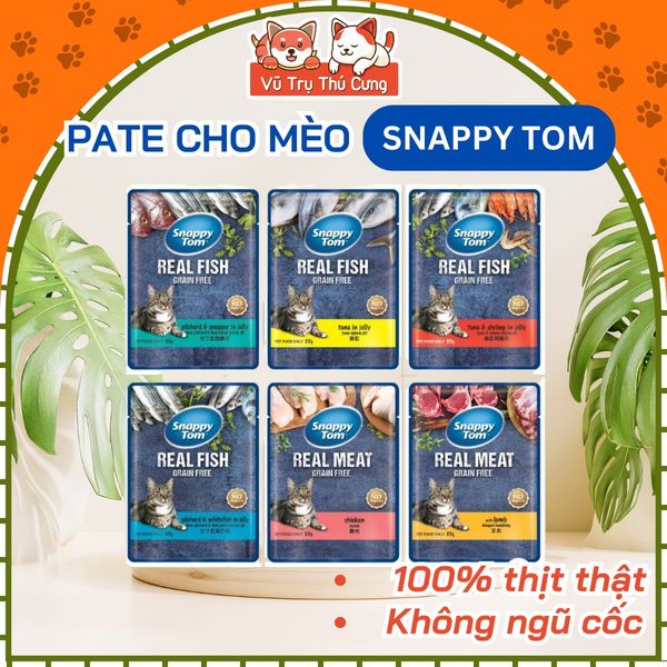 Pate cho Mèo Snappy Tom Real Fish, Real Meat gói 85g