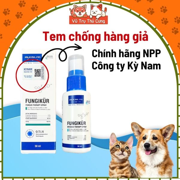 Dung dịch xịt FUNGIKUR ALKINLAB cho Chó Mèo 50ml| Dung dịch xịt nấm da, viêm da cho Chó Mèo