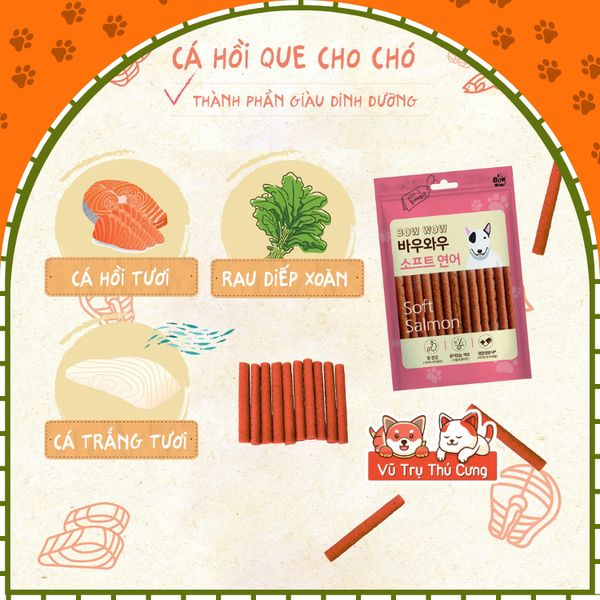 Snack Que Mềm Vị Cá Hồi Gà Cho Chó Bowwow Hàn Quốc 150g