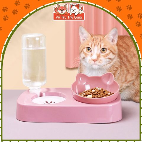 Bát Ăn Đôi Cho Thú Cưng Có Bình Nước Tự Động, Chống Gù Lưng