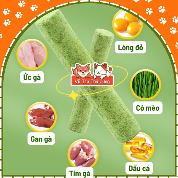 Thanh Cỏ Mèo Mix Thịt Gà Giúp Tiêu Búi Lông (6 thanh)