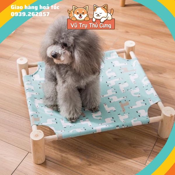 Giường gỗ cho thú cưng, Võng cho chó mèo họa tiết xinh xắn
