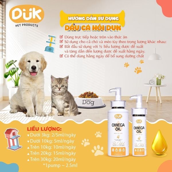 Dầu cá hồi dưỡng lông mềm mượt, ngăn rụng lông cho Chó Mèo DUK 150ml