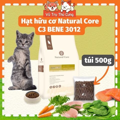 Hạt hữu cơ Natural Core Bene C3 cho Mèo 500g, thịt gà và cá hồi