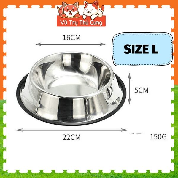 Bát ăn inox chống trượt cho Chó mèo Full size