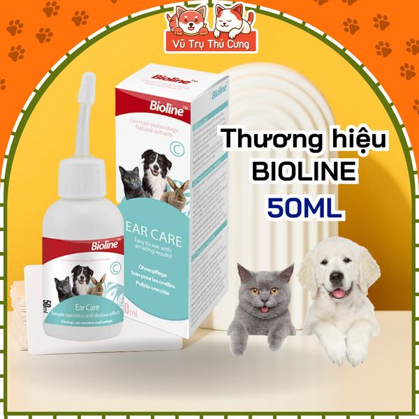 Nước nhỏ tai, vệ sinh tai cho Chó mèo, Bioline 50ml