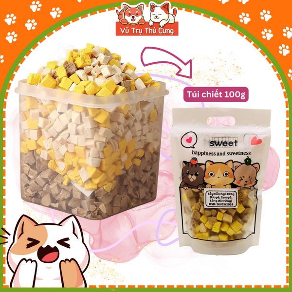 Thịt gà sấy hỗn hợp cho Chó mèo kén ăn 100g, Đồ sấy khô cho thú cưng