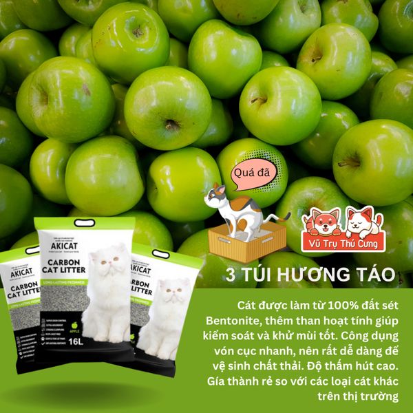 Combo 3 túi Cát vệ sinh cho Mèo than hoạt tính Akicat 8L