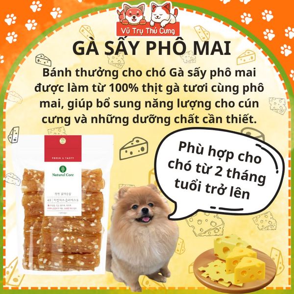 Snack Cho Chó Gà Sấy Phô Mai Natural Core 180g