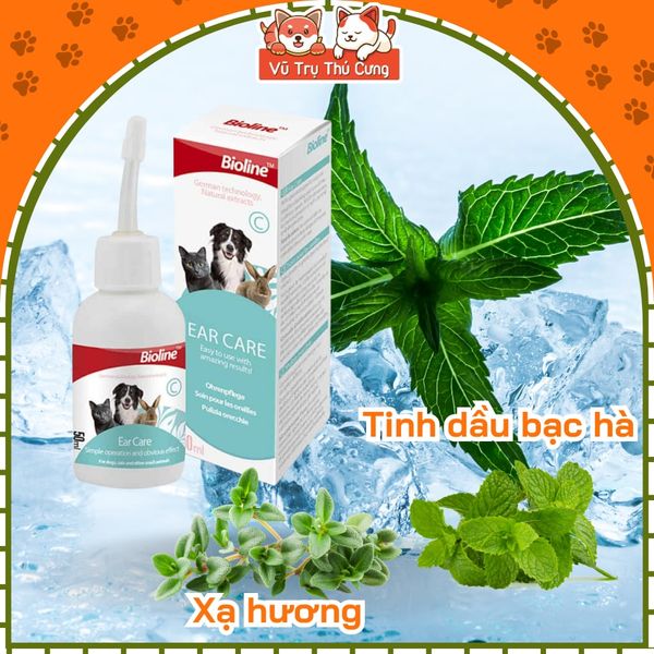 Nước nhỏ tai, vệ sinh tai cho Chó mèo, Bioline 50ml