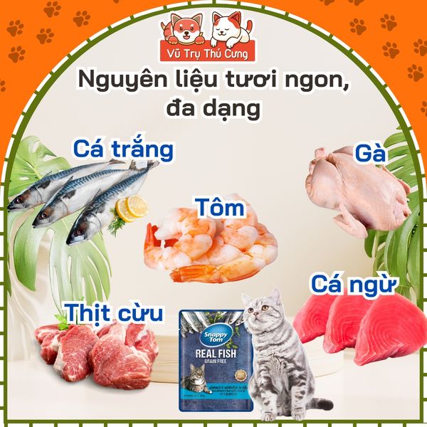 Pate cho Mèo Snappy Tom Real Fish, Real Meat gói 85g