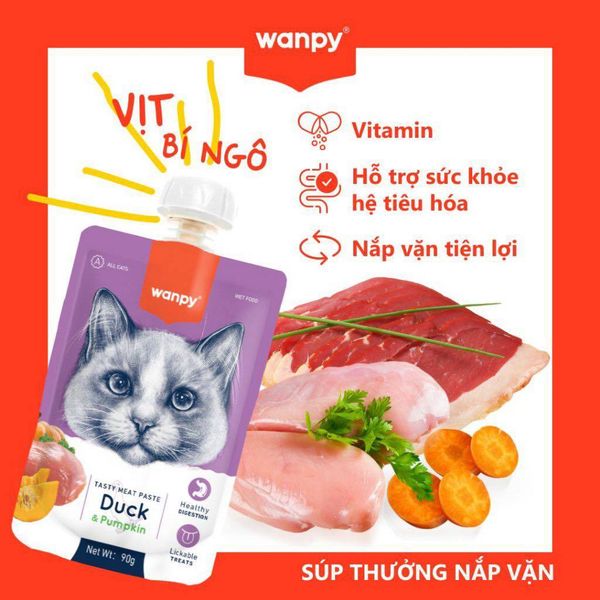Súp thưởng Wanpy nắp vặn cho mèo mọi độ tuổi, tuýp 90g