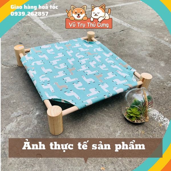 Giường gỗ cho thú cưng, Võng cho chó mèo họa tiết xinh xắn