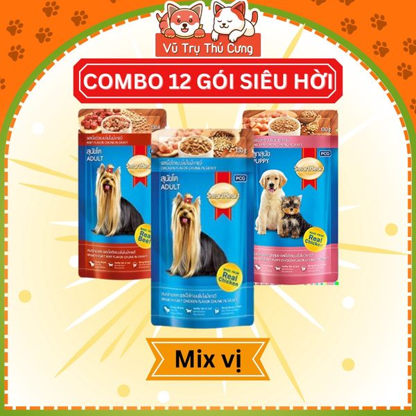 Combo 12 gói Pate Smartheart cho Chó trưởng thành, Chó con 130g