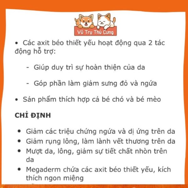 Gel dinh dưỡng MEGADERM VIRBAC dưỡng lông, giảm ngứa cho Chó Mèo | tuýp dầu cá Megaderm dưỡng lông và dưỡng da chó mèo2
