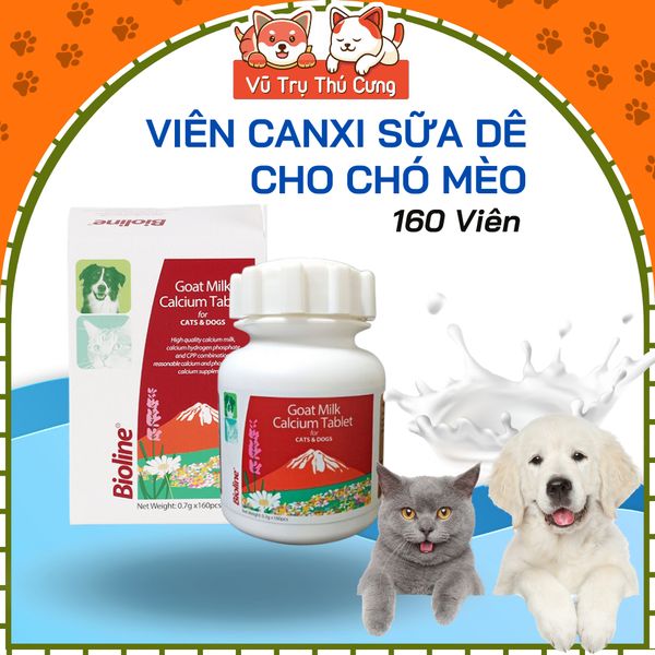 Viên canxi sữa dê Bioline cho chó mèo hộp 160 viên