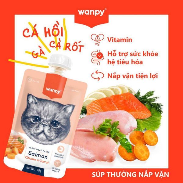 Súp thưởng Wanpy nắp vặn cho mèo mọi độ tuổi, tuýp 90g