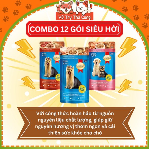 Combo 12 gói Pate Smartheart cho Chó trưởng thành, Chó con 130g