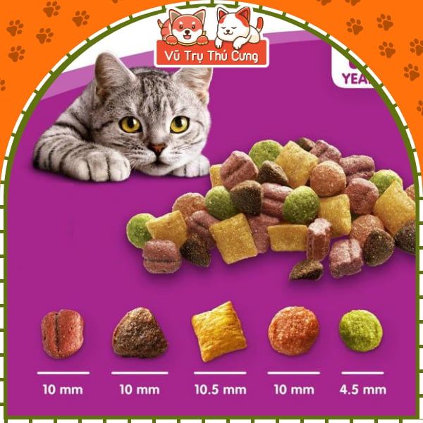 Hạt Whiskas dành cho mèo trưởng thành đủ 3 vị, túi 1.2Kg