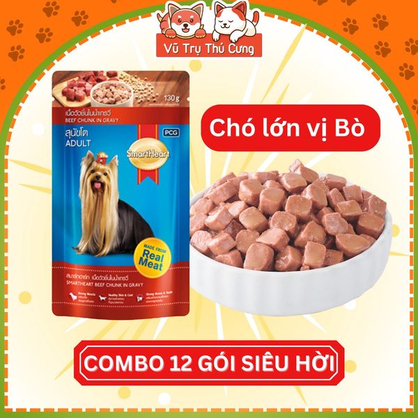 Combo 12 gói Pate Smartheart cho Chó trưởng thành, Chó con 130g