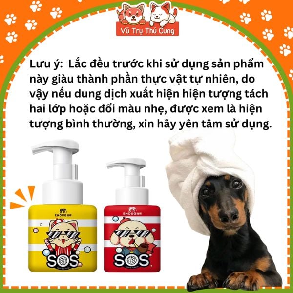 Sữa tắm khô cho Chó Mèo dạng bọt SOS, dịu nhẹ cho Chó con, mèo con