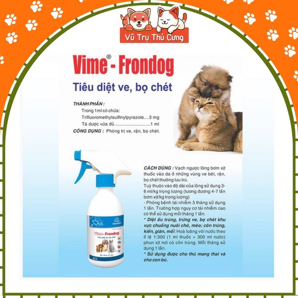 Chai xịt diệt ve rận, bọ chét cho Chó mèo Vime Frondog 250ml