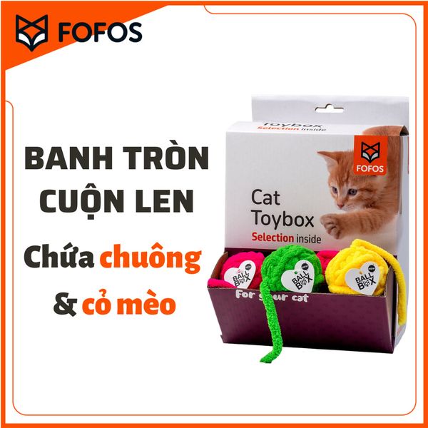 Đồ chơi cho mèo banh tròn vui nhộn có chuông và cỏ mèo FOFOS2