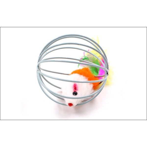 Đồ chơi cho chó mèo, bóng lồng sắt có chuột lông vũ