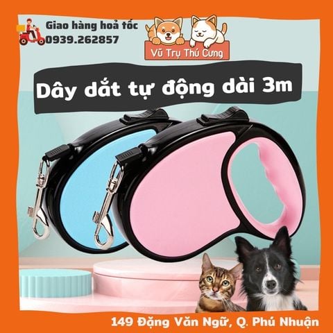 Dây dắt chó mèo tự động dài 3m, có thể thu gọn tiện lợi