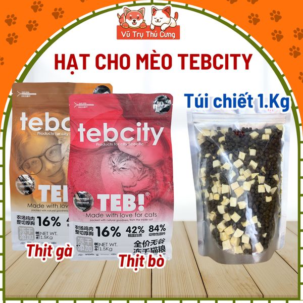 Hạt Cho Mèo Tebcity Không Độn Ngũ Cốc, Topping Gà Sấy 1Kg