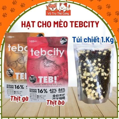 Hạt Cho Mèo Tebcity Không Độn Ngũ Cốc, Topping Gà Sấy 1Kg