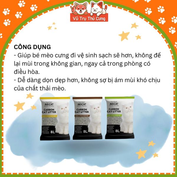 Combo 3 túi Cát vệ sinh cho Mèo than hoạt tính Akicat 8L