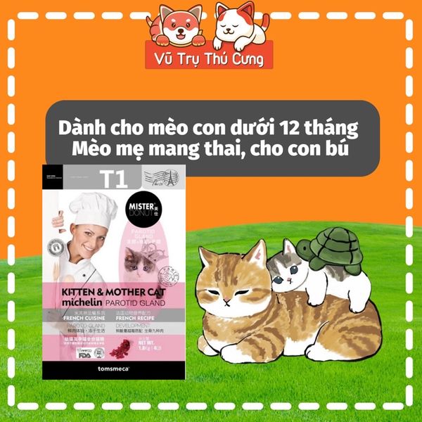 Hạt Mister Donut T1 dành cho Mèo con, mèo mẹ mang thai, gói 1,8Kg