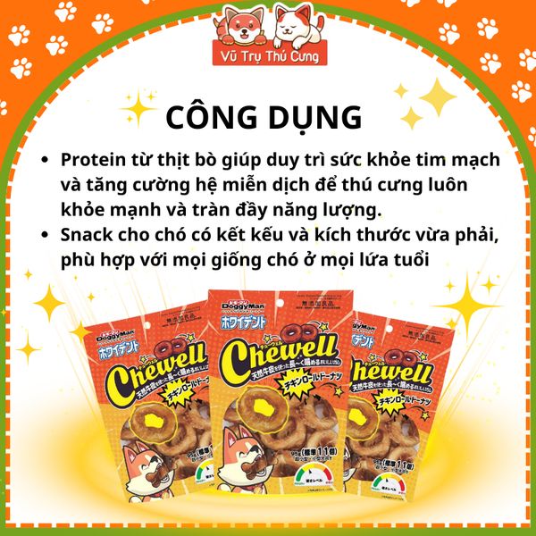 Snack Cho Chó Bánh Donut Da Bò Cuộn Thịt Gà DoggyMan 11 cây