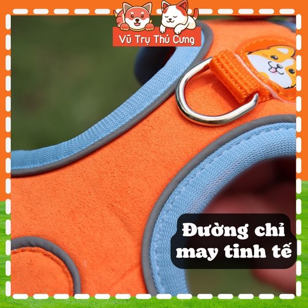 Đai yếm kèm dây dắt thú cưng đi dạo, thiết kế nịt ngực chắc chắn, tiện lợi