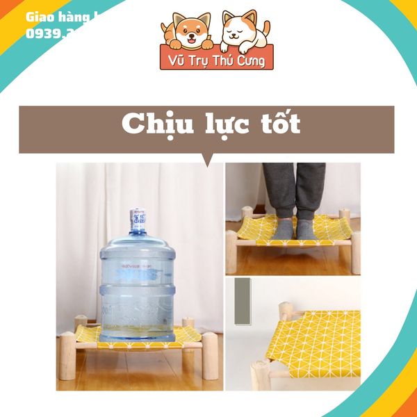 Giường gỗ cho thú cưng, Võng cho chó mèo họa tiết xinh xắn