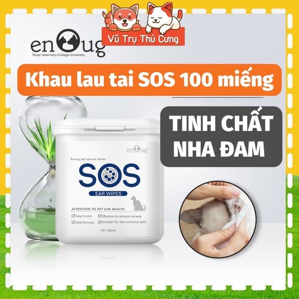 Khăn ướt lau tai cho Chó Mèo SOS, 100 miếng, vệ sinh tai sạch sẽ