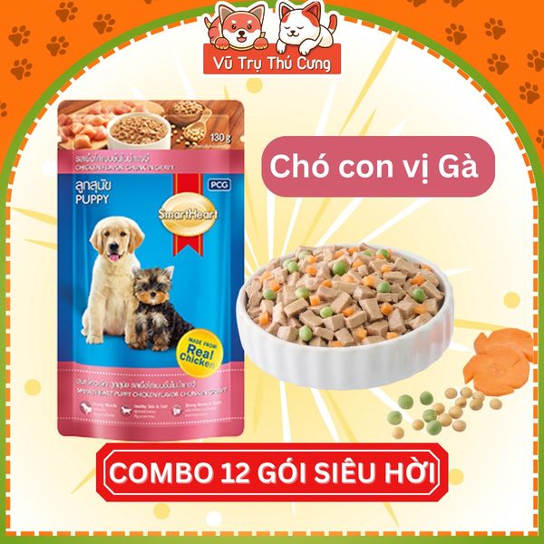 Combo 12 gói Pate Smartheart cho Chó trưởng thành, Chó con 130g