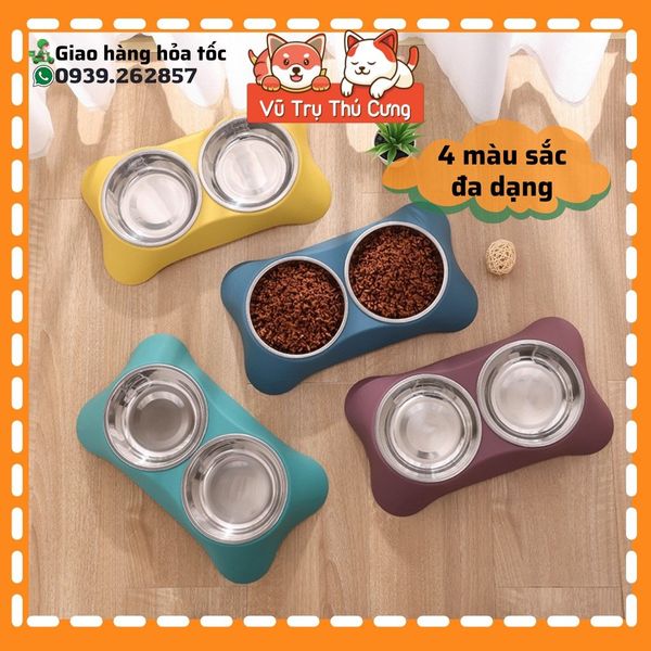 Khay Đựng Thức Ăn Cho Chó Mèo Kèm 2 Bát Inox Dễ Dàng Vệ Sinh