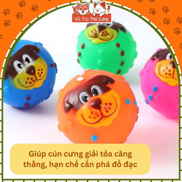 Đồ chơi bóng gặm cho thú cưng, hình mặt chó có tiếng kêu