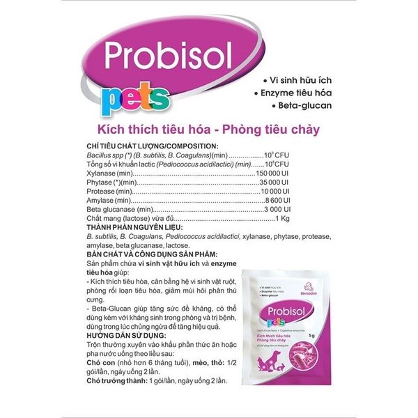Men tiêu hoá cho Chó Mèo Thỏ Probisol Vemedim 5g