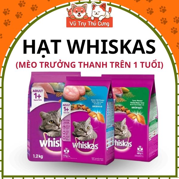 Hạt Whiskas dành cho mèo trưởng thành đủ 3 vị, túi 1.2Kg